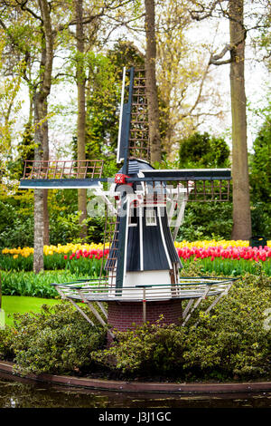Dekorative Windmühle im Keukenhof Stockfoto