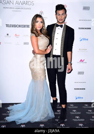 Abi-Clarke und Junaid Ahmed Teilnahme an der 7. jährlichen Asian Awards im Hilton Hotel, Park Lane, London. Stockfoto