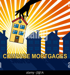 Vergleichen Sie Hypotheken Haus zeigt Home Loan 3d Illustration Stockfoto