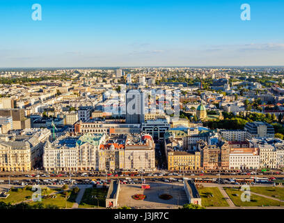 Polen, Woiwodschaft Masowien, Warschau, City Center, erhöhten Blick in Richtung Jerozolimskie Allee Stockfoto