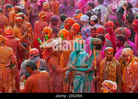 Holi am Barsana und Nandgaon, Uttar Pradesh, Indien, Asien Stockfoto