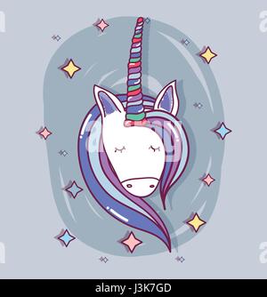 schöner Kopf Einhorn mit langer Mähne Stock Vektor