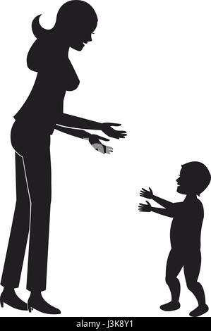 Mutter und ihr Sohn Kind zusammen Piktogramm Stock Vektor