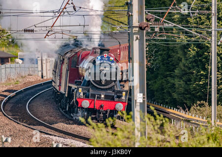 Warrington.United Kingdom.05 Mai 2017. LMS Jubilee Klasse 6 P 4-6-0 keine 45699 Galatea schleppen Großbritannien X Dampf Railtour von Grange über Sands t Stockfoto