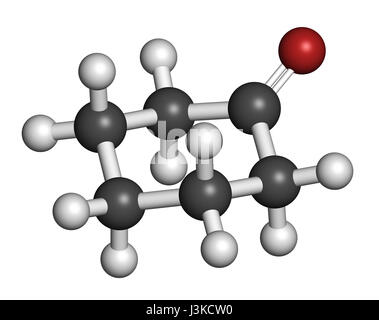 Cyclohexanon organisches Lösungsmittel Molekül. Vorläufer des Nylon Atome werden als Kugeln mit konventionellen Farbkodierung dargestellt: Wasserstoff (weiß), Kohlenstoff () Stockfoto