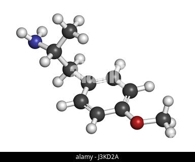 p-Methoxyamphetamine (PMA) halluzinogene Droge Molekül. Führt häufig zu tödlichen Vergiftungen bei MDMA (XTC, Ecstasy) verwechselt. Atome sind statt Stockfoto