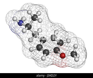 p-Methoxyamphetamine (PMA) halluzinogene Droge Molekül. Führt häufig zu tödlichen Vergiftungen bei MDMA (XTC, Ecstasy) verwechselt. Atome sind statt Stockfoto