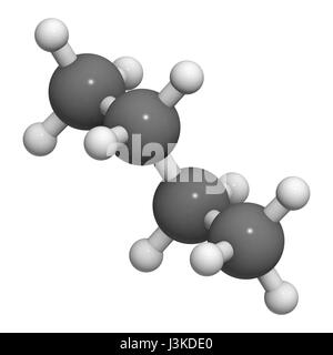 Butan, Molekülmodell. Atome sind als Kugeln mit konventionellen Farbcodierung vertreten: Wasserstoff (weiß), Kohlenstoff (grau) Stockfoto