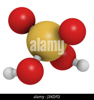 Schwefelsäure (H2SO4, Öl von Vitriol) Molekül, chemische Struktur. H2SO4 ist eine stark ätzende starken Mineralsäure. Es dient als Elektrolyt in l Stockfoto