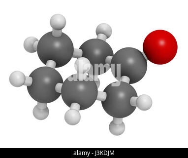 Cyclohexanon organisches Lösungsmittel Molekül. Vorläufer des Nylon Atome werden als Kugeln mit konventionellen Farbkodierung dargestellt: Wasserstoff (weiß), Kohlenstoff () Stockfoto