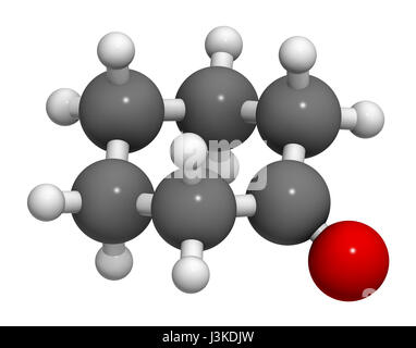 Cyclohexanon organisches Lösungsmittel Molekül. Vorläufer des Nylon Atome werden als Kugeln mit konventionellen Farbkodierung dargestellt: Wasserstoff (weiß), Kohlenstoff () Stockfoto
