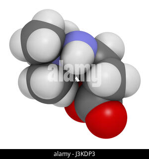 Meldonium Anti-ischämischen Wirkstoffmolekül. Verwendet in der Behandlung von Angina pectoris und Myokardinfarkt. Atome werden als Kugeln mit herkömmlichen Farbe dargestellt. Stockfoto