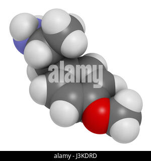 p-Methoxyamphetamine (PMA) halluzinogene Droge Molekül. Führt häufig zu tödlichen Vergiftungen bei MDMA (XTC, Ecstasy) verwechselt. Atome sind statt Stockfoto