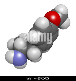 p-Methoxyamphetamine (PMA) halluzinogene Droge Molekül. Führt häufig zu tödlichen Vergiftungen bei MDMA (XTC, Ecstasy) verwechselt. Atome sind statt Stockfoto