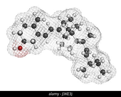 Ergocalciferol (Vitamin D2) Molekül. Atome sind als Kugeln mit konventionellen Farbcodierung vertreten: Wasserstoff (weiß), Kohlenstoff (grau), Sauerstoff (rot). Stockfoto