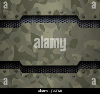 Militärische Metall Grunge Hintergrund mit Nieten und Tarnung 3d illustration Stockfoto