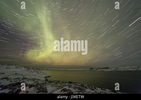 Northern Lights auf der Kola-Halbinsel. Teriberka, Gebiet Murmansk, Russland. Stockfoto