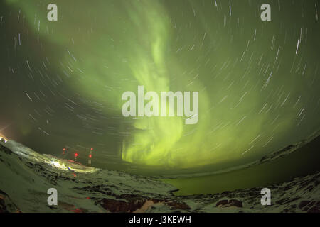 Northern Lights auf der Kola-Halbinsel. Teriberka, Gebiet Murmansk, Russland. Stockfoto