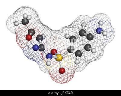 Sulfamethoxazole Antibiotika Wirkstoffmolekül (Sulfonamide Klasse). Allgemein zur Behandlung von Infektionen der Harnwege. Atome sind als Kugeln mit vertreten. Stockfoto