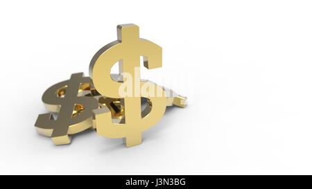 Goldenen Dollarzeichen isoliert auf weißem Hintergrund. 3D dargestellt Stockfoto