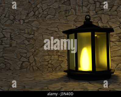 Laterne mit Licht in der Dunkelheit in 3D Bild rendern Stockfoto