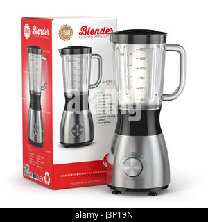 Elektrischen Mixer mit Box. Küchengerät, Ausrüstung, isoliert auf weiss. 3D illustration Stockfoto