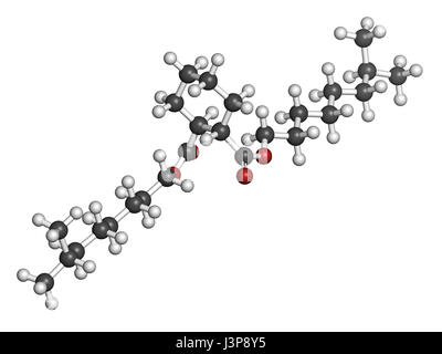 1,2-Cyclohexan dicarboxylic Säure Diisononyl Ester (DINCH) Weichmacher Molekül. Alternative zu Phthalaten. Atome sind als Kugeln mit Conv vertreten. Stockfoto