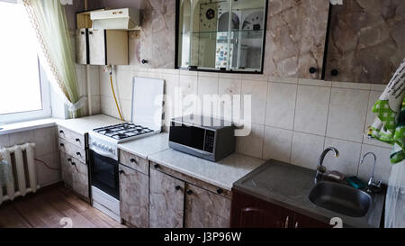 Küche im alten Design. Altes Design-Hintergrund Stockfoto