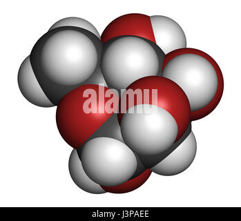 Deoxy-Zuckermolekül Rhamnose (L-Rhamnose). In der Kosmetik zur Behandlung von Falten. Atome sind als Kugeln mit konventionellen Farbcodierung vertreten: Hydr Stockfoto