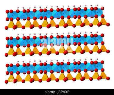 Tonmineral Kaolinit, Kristallstruktur. Als gemischte Kugeln polyedrischen Modell gezeigt. Stockfoto