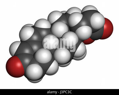 Drospirenon empfängnisverhütende Wirkstoffmolekül. Gestagen in Antibabypillen verwendet. Atome sind als Kugeln mit konventionellen Farbcodierung vertreten: Hydr Stockfoto