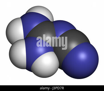 Dicyandiamid (2-Cyanoguanidine, DCD) Molekül. Als Dünger und in der chemischen Synthese verwendet. Atome werden als Kugeln mit herkömmlichen Farbe dargestellt. Stockfoto