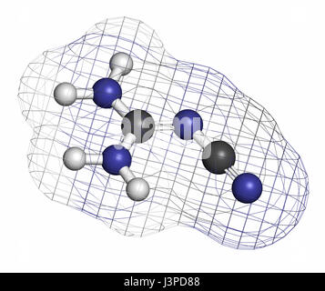 Dicyandiamid (2-Cyanoguanidine, DCD) Molekül. Als Dünger und in der chemischen Synthese verwendet. Atome werden als Kugeln mit herkömmlichen Farbe dargestellt. Stockfoto