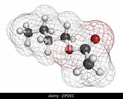 Butyl Acetat Molekül. Als synthetische Frucht Aroma und als organisches Lösungsmittel verwendet. Atome sind als Kugeln mit konventionellen Farbcodierung vertreten: Hyd Stockfoto