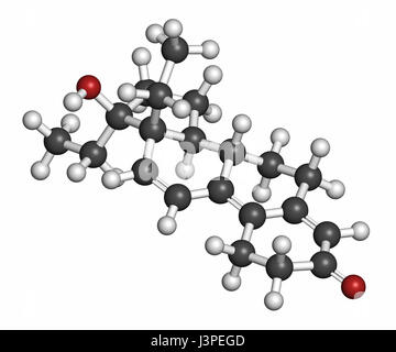 Tetrahydrogestrinone (THG) anabole Steroid-Molekül. Atome sind als Kugeln mit konventionellen Farbcodierung vertreten: Wasserstoff (weiß), Kohlenstoff (grau) Stockfoto