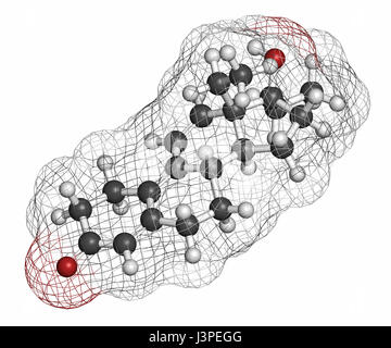 Tetrahydrogestrinone (THG) anabole Steroid-Molekül. Atome sind als Kugeln mit konventionellen Farbcodierung vertreten: Wasserstoff (weiß), Kohlenstoff (grau) Stockfoto