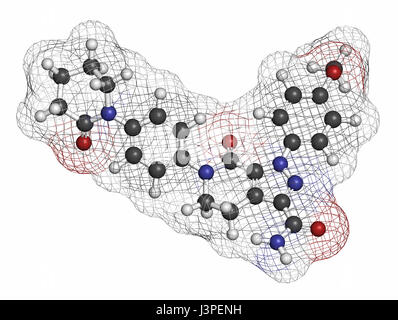 Apixaban gerinnungshemmenden Medikamentenmolekül (direkte FXa-Hemmer). Atome sind als Kugeln mit konventionellen Farbcodierung vertreten: Wasserstoff (weiß), Kohlenstoff Stockfoto