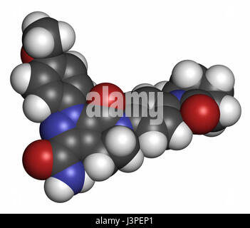 Apixaban gerinnungshemmenden Medikamentenmolekül (direkte FXa-Hemmer). Atome sind als Kugeln mit konventionellen Farbcodierung vertreten: Wasserstoff (weiß), Kohlenstoff Stockfoto