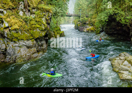 Kajakfahrer, Capilano River Regional Park, N.  Vancouver, British Columbia, Kanada. Stockfoto