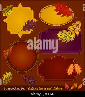 Vektor-Set von Herbst Aufkleber und Blätter für Scrapbooking oder Verwendung mit Web-oder Print-Messaging; Alle Elemente sind bearbeitbar. Stock Vektor