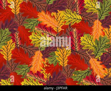 Herbst Herbstlaub Blätter-in verschiedenen Farben, die verstreut auf einem Hintergrund Stock Vektor