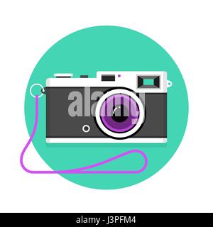 Vintage Foto-Kamera-Symbol. Schwarz-Weiß-Kamera auf einem Minze-Hintergrund. Vektor-illustration Stock Vektor