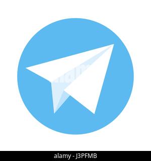 Ikone der Papierflieger. Weißes Papierflugzeug auf einem blauen Hintergrund. Vektor-illustration Stock Vektor