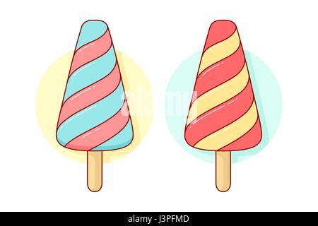 Icon bunt Eis Spirale Popsicle verschiedene Pastell Farbe in Linie Grafik. Vektor-illustration Stock Vektor