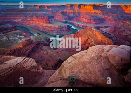 Dead Horse Point State Park ist ein State Park von Utah in den Vereinigten Staaten, mit einer dramatischen Überblick über den Colorado River und Canyonlands National Stockfoto