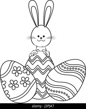Osterhase mit Eiern Dekoration liebenswert Linie Stock Vektor