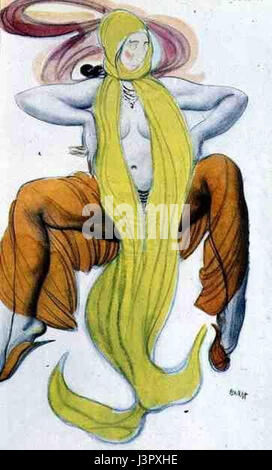 Josephslegende, ein Ballett von Leon Bakst, ist ein gefeiertes Werk, das die Opulenz und den expressiven Stil des russischen Theaters des frühen 20. Jahrhunderts veranschaulicht. Die von Bakst entworfene Produktion ist bekannt für ihre lebendigen Kostüme und Bühnenbilder, die die Pracht der Zeit widerspiegeln. Stockfoto