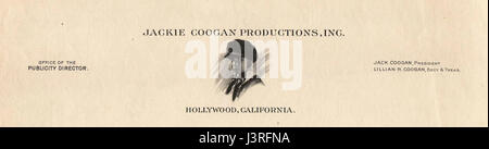 Der Titel bezieht sich auf ein Produktionsblatt von Jackie Coogan, einem US-amerikanischen Schauspieler und Produzenten. Coogan war bekannt für seine Kinderspielkarriere, insbesondere in Stummfilmen. Das Produktionsblatt kann seine Arbeit an einem bestimmten Projekt detailliert beschreiben. Stockfoto