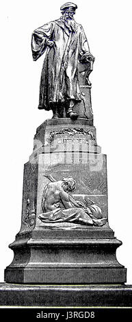 Johannes Gutenberg, der Erfinder der beweglichen Druckmaschine, revolutionierte die Druckindustrie im 15. Jahrhundert. Dieses Bild stellt ihn oder seine Erfindung dar, die für die Verbreitung des Wissens und das Aufkommen der Renaissance von entscheidender Bedeutung ist. Stockfoto