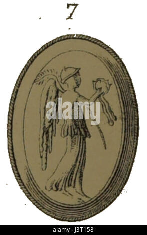 Intaille Melpomene ist ein klassischer Stich mit der antiken griechischen Muse der Tragödie Melpomene. Das Bild zeigt den künstlerischen Stil und die Symbolik der griechischen Mythologie, wo Melpomene oft mit einer tragischen Maske dargestellt wird, die das Wesen der dramatischen Performance repräsentiert. Stockfoto